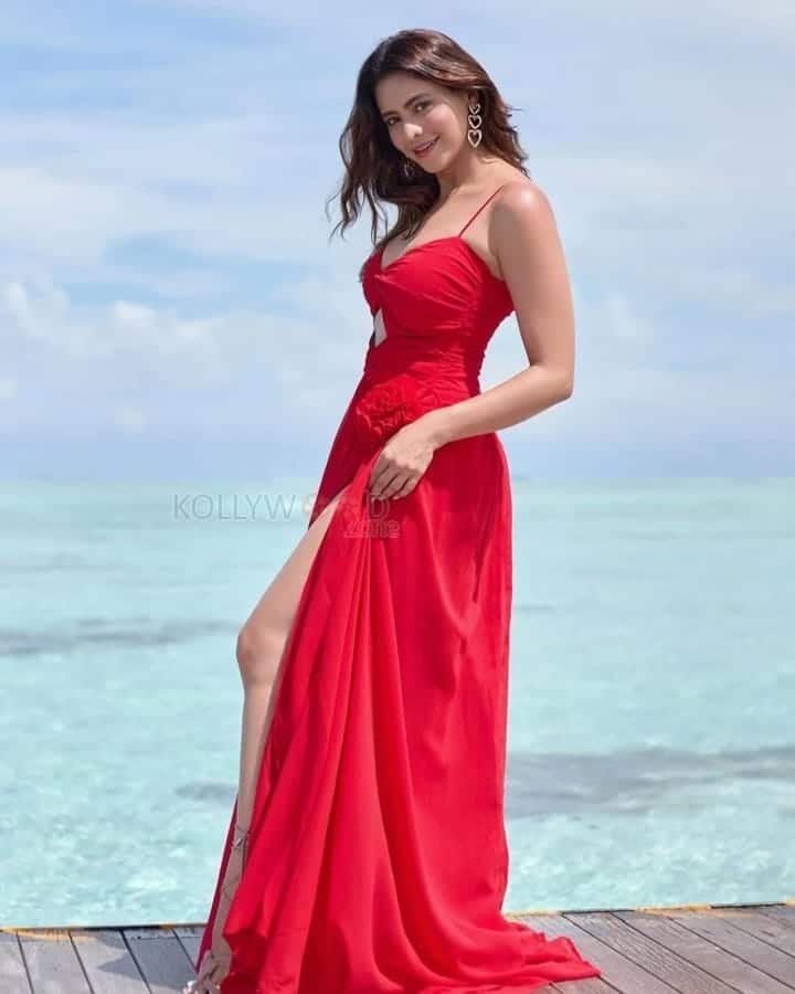 Sexy Aamna Sharif in a Red Cutout Dress Pictures 04