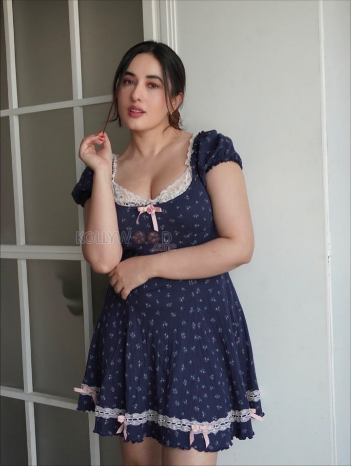 Sexy Aditi Budhathoki in a Lavender Sweetheart Floral Dress with Puff Sleeves Pictures 01