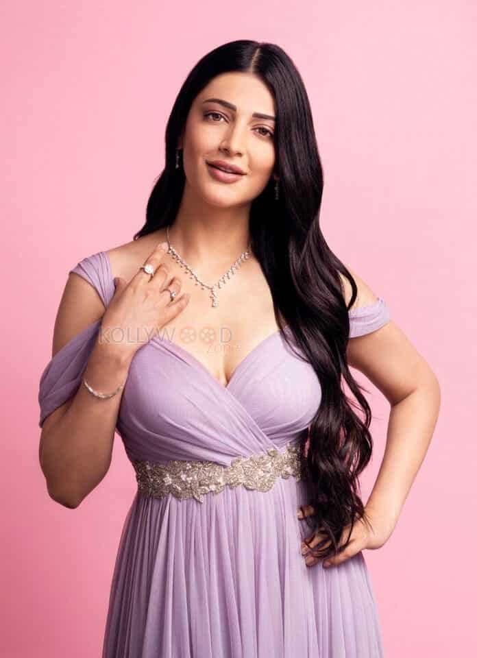 Shruti Haasan in a Lavender Dress Photo 01
