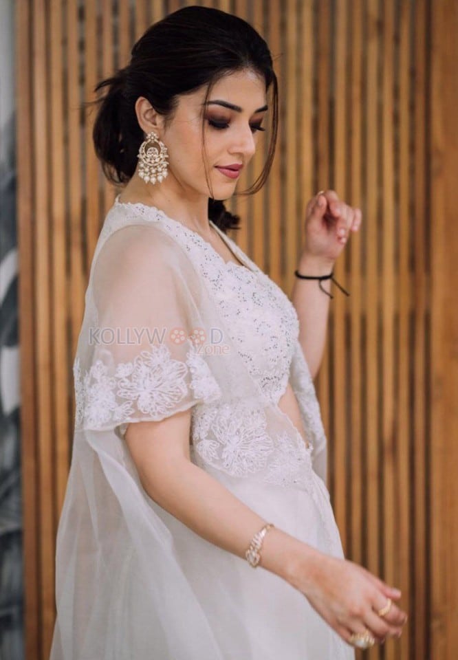 Cute Mehreen Pirzada in a White Lace Dress Pictures 04