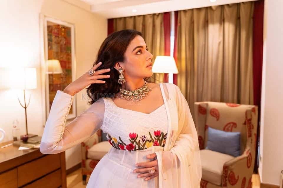 Punjabi Actress Wamiqa Gabbi in a White Anarkali Dress Pictures 01