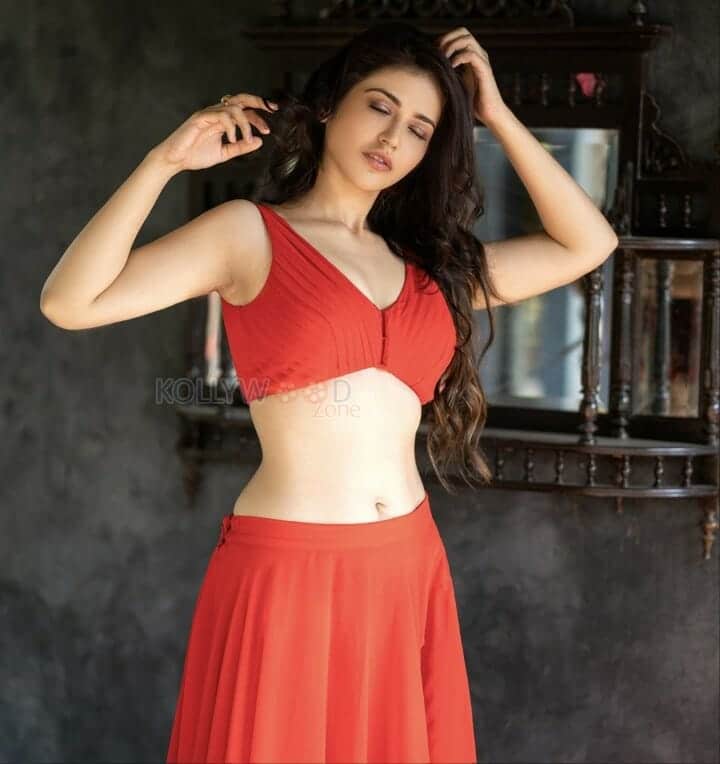 Actress Priyanka Jawalkar in a Sexy Red Dress showing Navel Photos 01