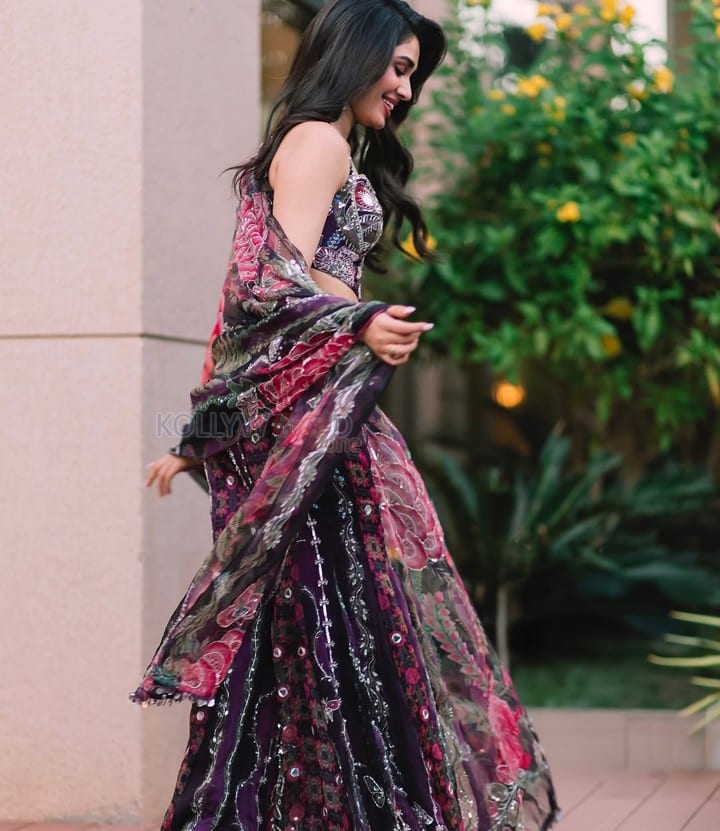 Elegant Krithi Shetty in a Purple Embroidered Lehenga with a Corset Style Top Photos 04