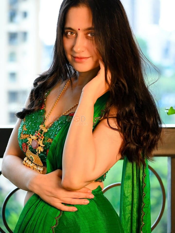 Gorgeous Actress Sanjeeda Shaikh in a Green Saree with an Embroidered Sleeveless Blouse Pictures 04