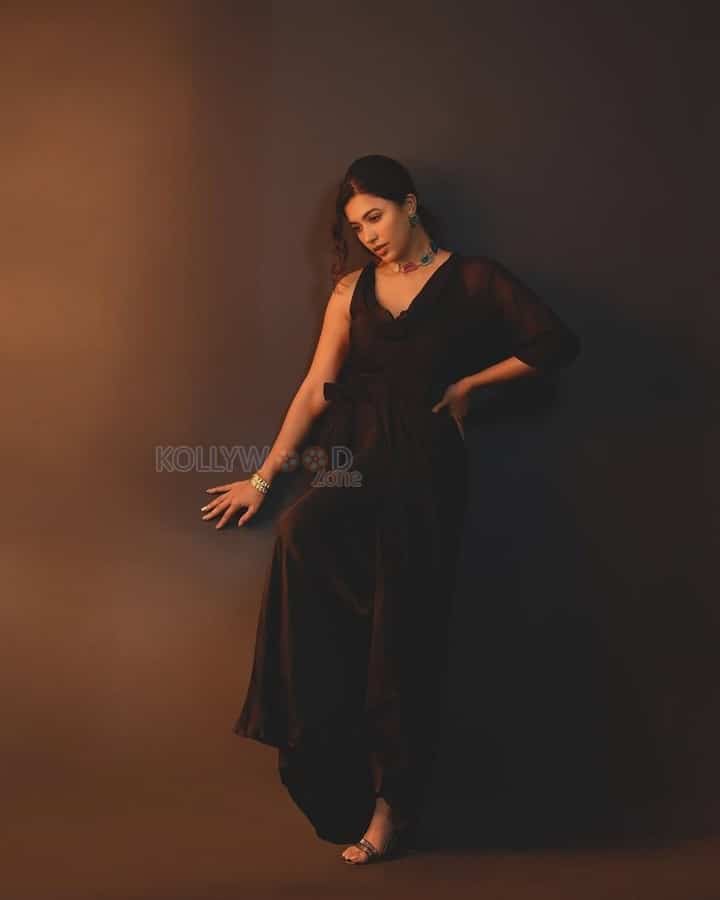 Sexy Anju Kurian in a Black Maxi Dress Photos 02
