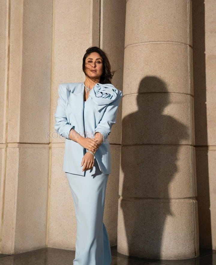 Stunning Kareena Kapoor in a Powder Blue Gown and Blazer Photos 01