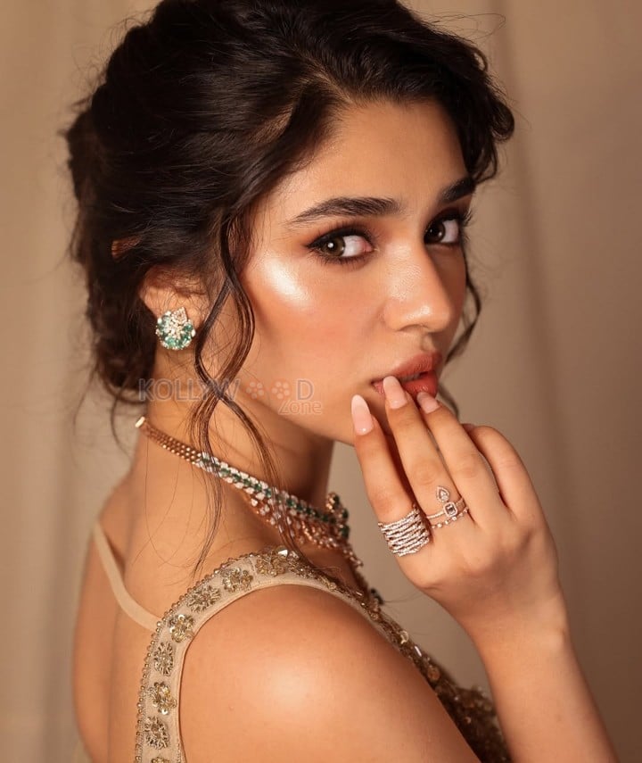 Stunning Krithi Shetty in a Golden Saree and Sleeveless Blouse Photos 01