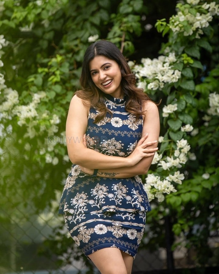 Wolf Actress Anju Kurian in a Blue Floral Print Mini Dress Photos 02