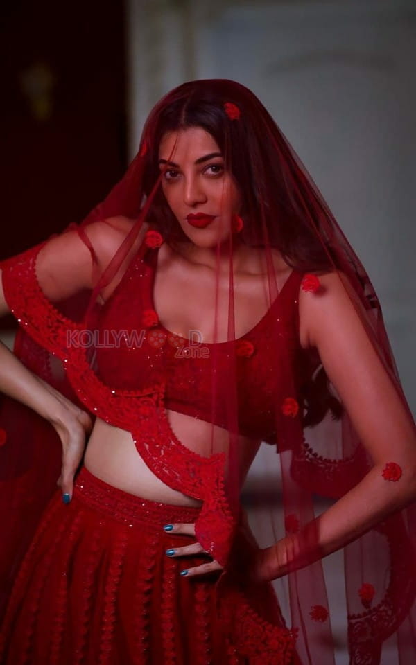 Actress Kajal Aggarwal Red Dress Photoshoot Pictures