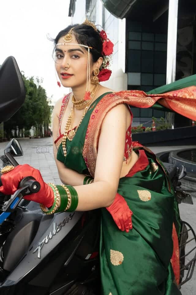 Adorable Adah Sharma Riding a Bike in Saree Pictures 01