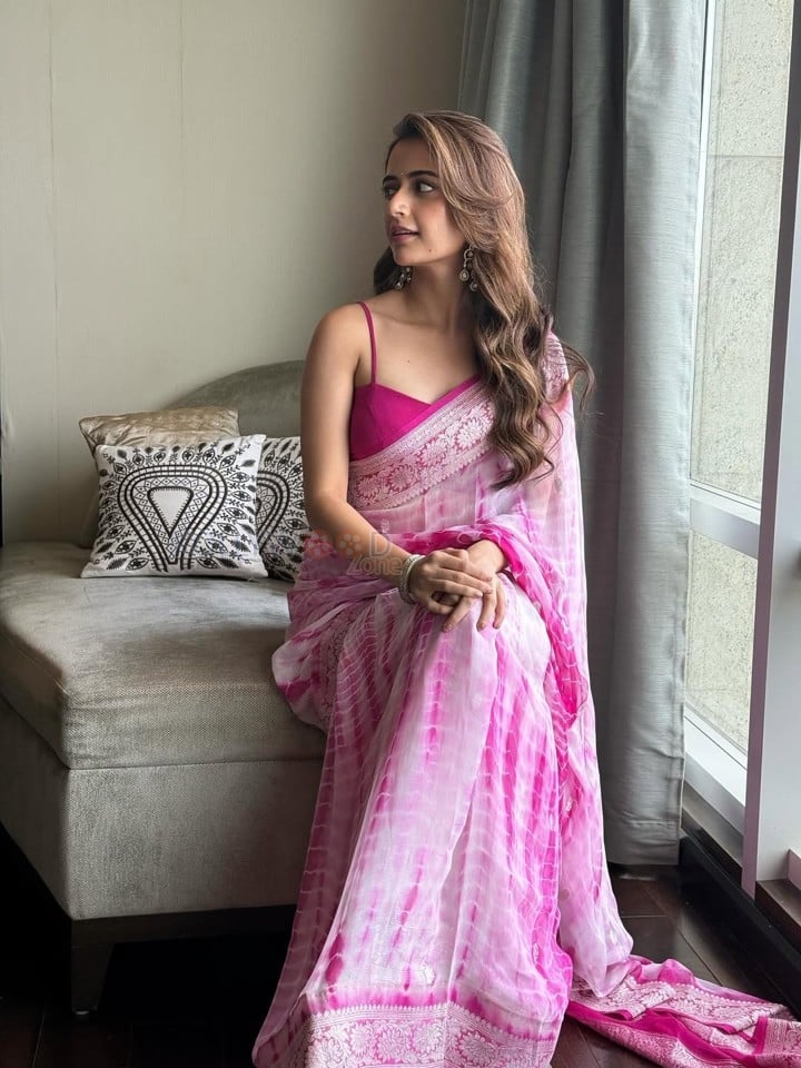 Beautiful Ashika Ranganath in a Pink Saree with a Sleeveless Blouse Photos 02