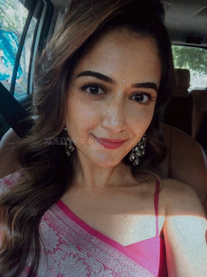 Beautiful Ashika Ranganath in a Pink Saree with a Sleeveless Blouse Photos 04