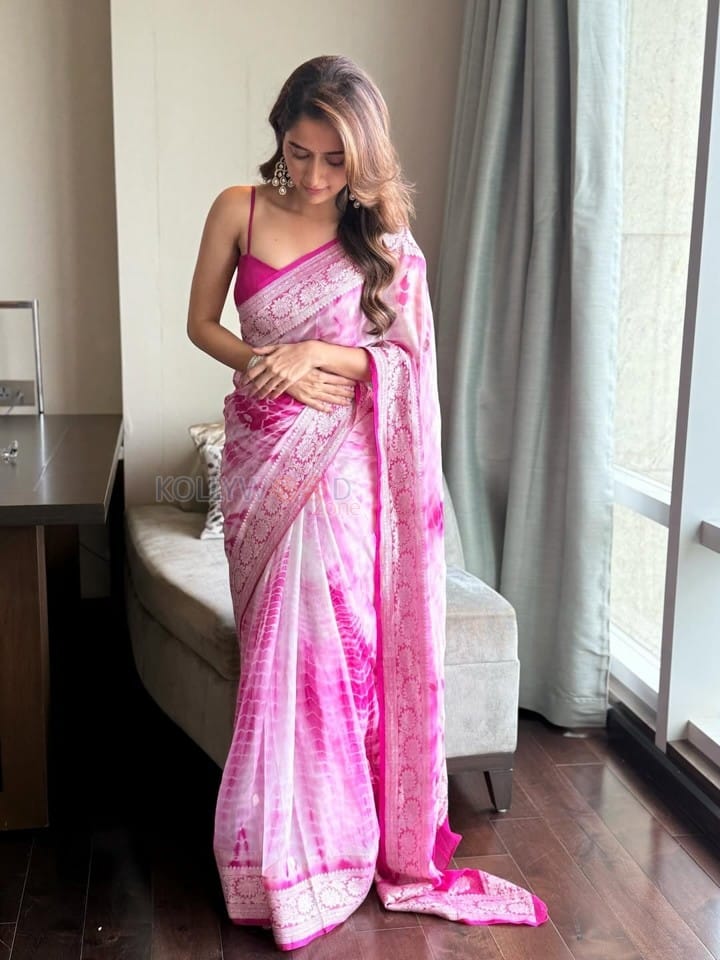 Beautiful Ashika Ranganath in a Pink Saree with a Sleeveless Blouse Photos 05