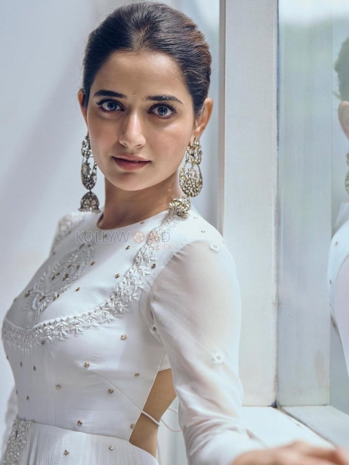 Beautiful Kannada Actress Ashika Ranganath in a White Anarkali Lehenga Photos 01