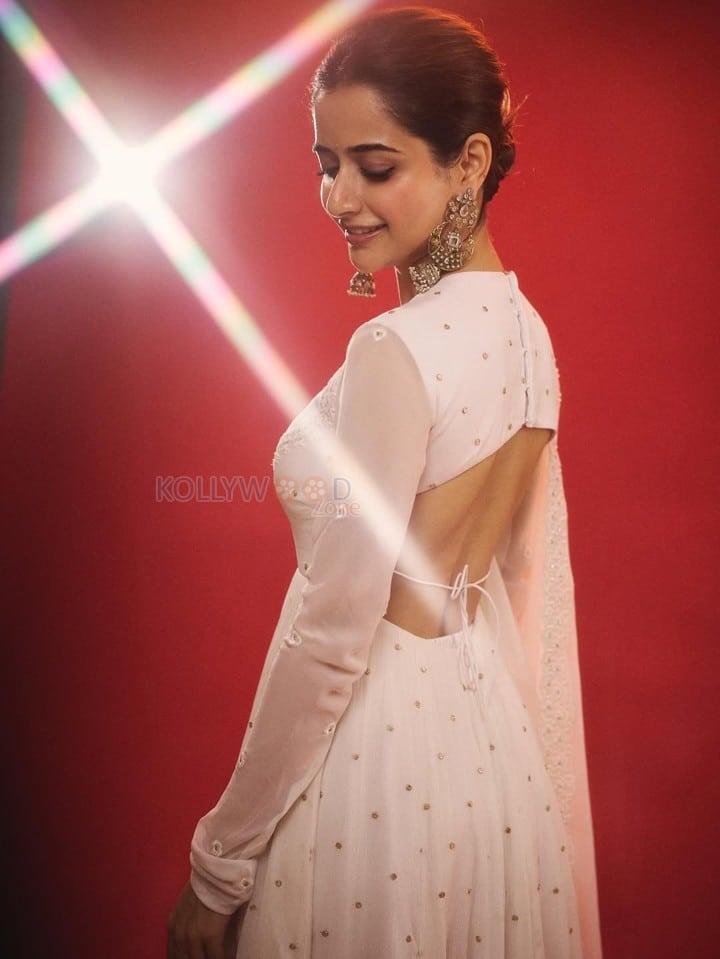 Beautiful Kannada Actress Ashika Ranganath in a White Anarkali Lehenga Photos 02