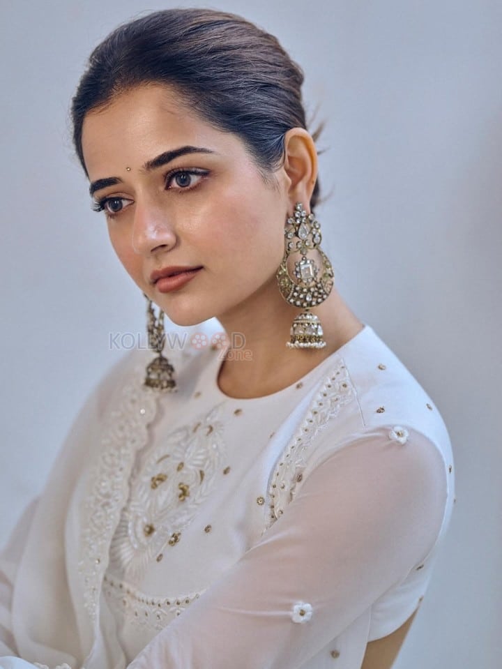 Beautiful Kannada Actress Ashika Ranganath in a White Anarkali Lehenga Photos 03