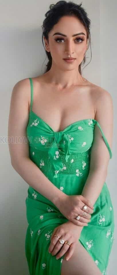 Beautiful Sandeepa Dhar Sexy Hot in Green Split Gown Photos 01