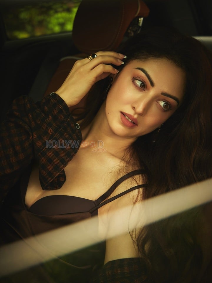 Bold Sandeepa Dhar in a Brown Satin Dress with an Oversized Checked Shirt Photos 04
