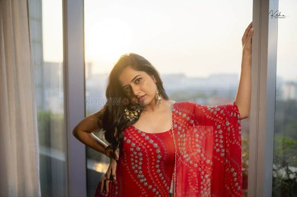 Cute Ashika Ranganath Red Saree Photoshoot Pictures 04