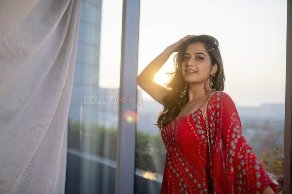 Cute Ashika Ranganath Red Saree Photoshoot Pictures 08