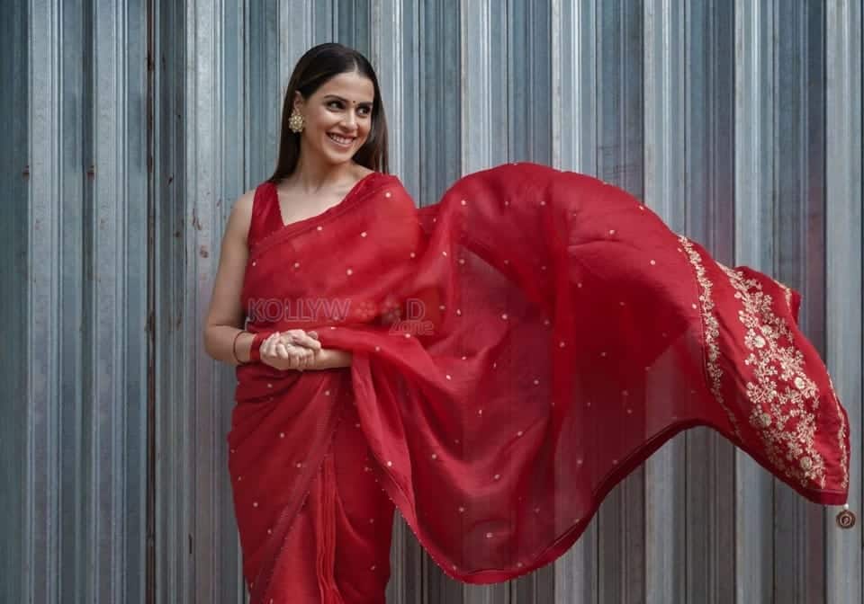 Actress Genelia Deshmukh in a Red Saree Photos 01