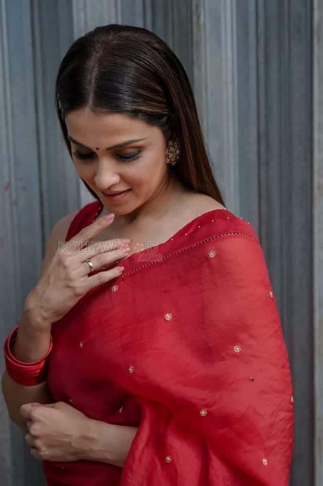 Actress Genelia Deshmukh in a Red Saree Photos 04