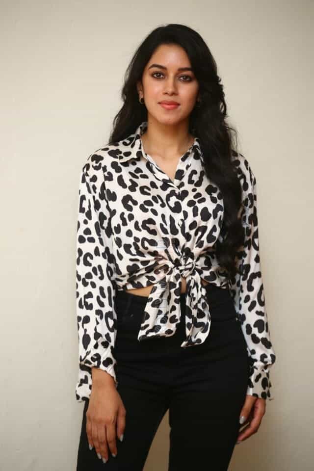 Actress Mirnalini Ravi in Black Dotted Shirt Photoshoot Stills 20