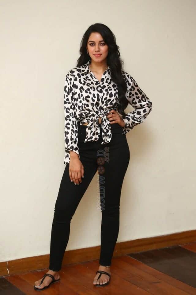 Actress Mirnalini Ravi in Black Dotted Shirt Photoshoot Stills 24