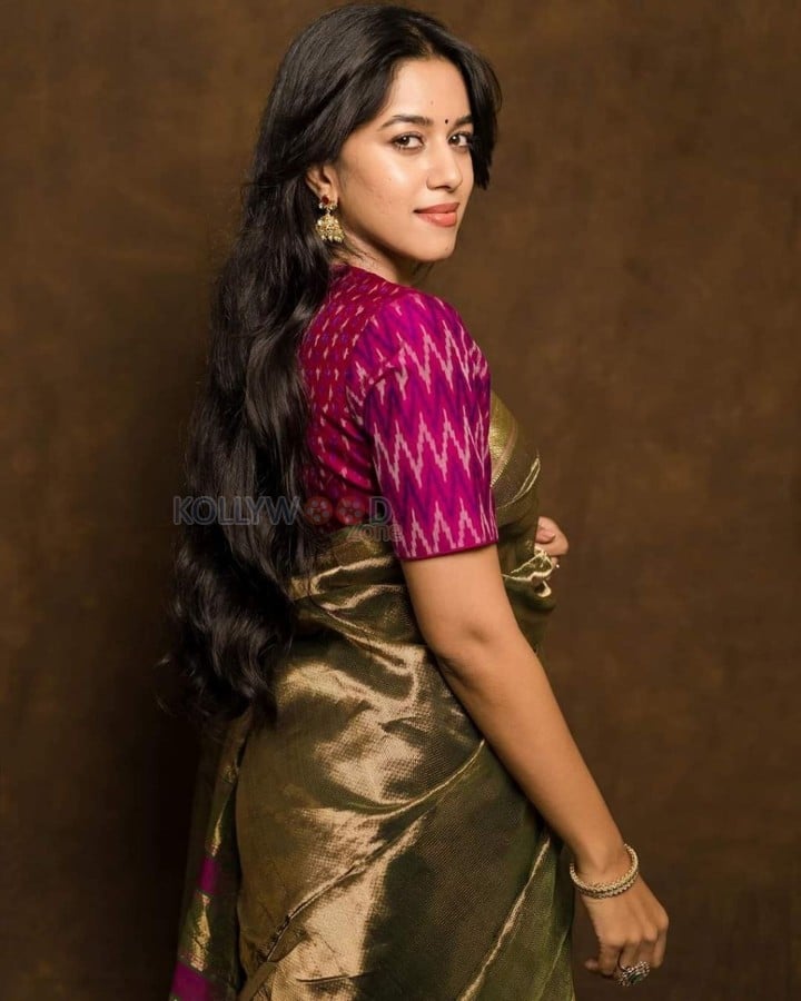 Glowing Beauty Mirnalini Ravi in a Traditional Silk Saree Photos 05