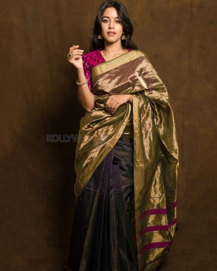 Glowing Beauty Mirnalini Ravi in a Traditional Silk Saree Photos 06