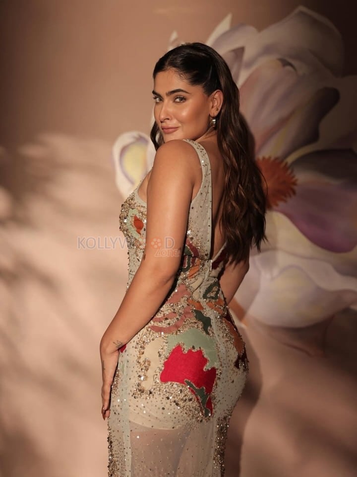Gorgeous Karishma Sharma in a Glittering Full Length Embroidered Bodycon Dress Pictures 02