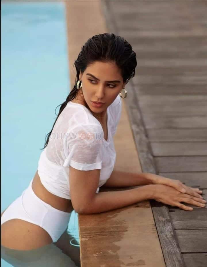 Hot Sonam Bajwa in a Bold White Swimwear Photos 01
