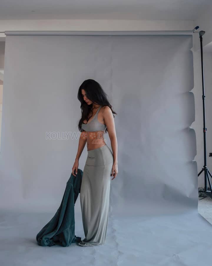 Sexy Sonam Bajwa in a Grey Bralette and Maxi Skirt Photos 06