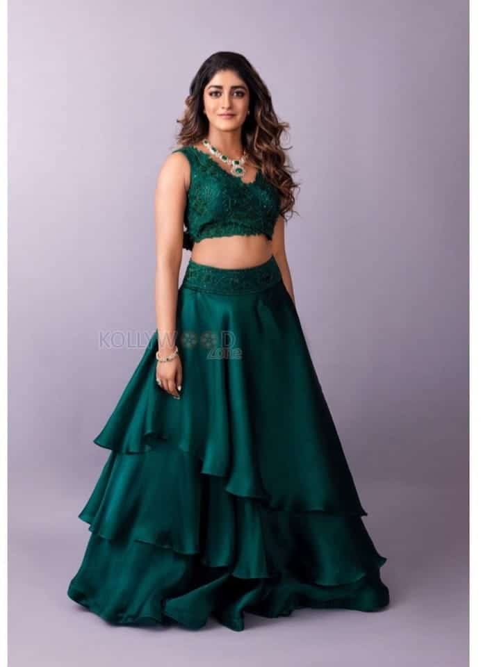 Stylish Dimple Hayathi in a Green Ethnic Lehenga Photos 02