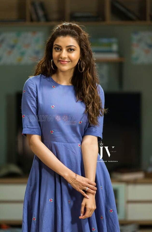 Tamil Actress Kajal Aggarwal Blue Dress Photoshoot Photos 01