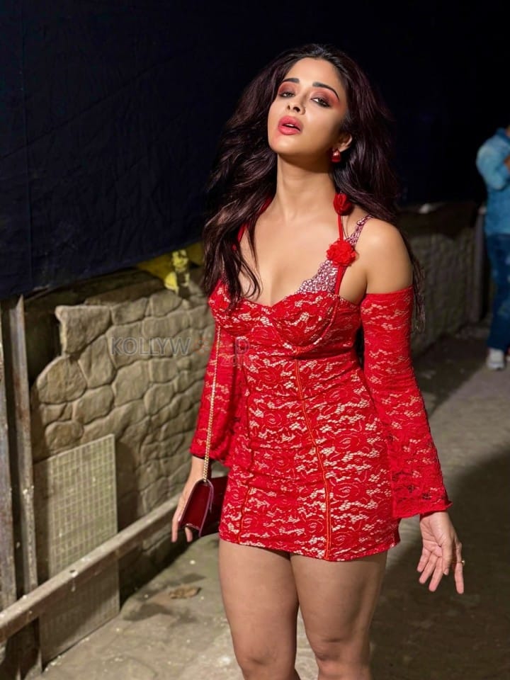 One Two Cha Cha Cha Actress Nyra Banerjee in a Red Lace Mini Dress Pictures 04