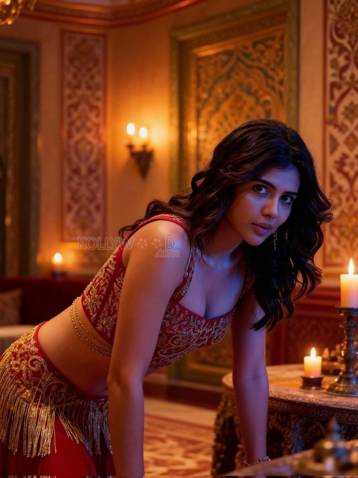 Sexy Kalyani Priyadarshan Bending Over Cleavage in Genie Song Abdi Abdi Photos 04