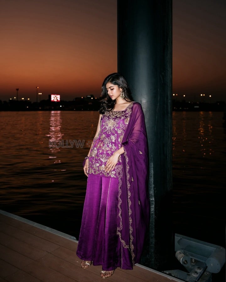 South Indian Actress Kalyani Priyadarshan in a Deep Purple Anarkali Suit Pictures 01