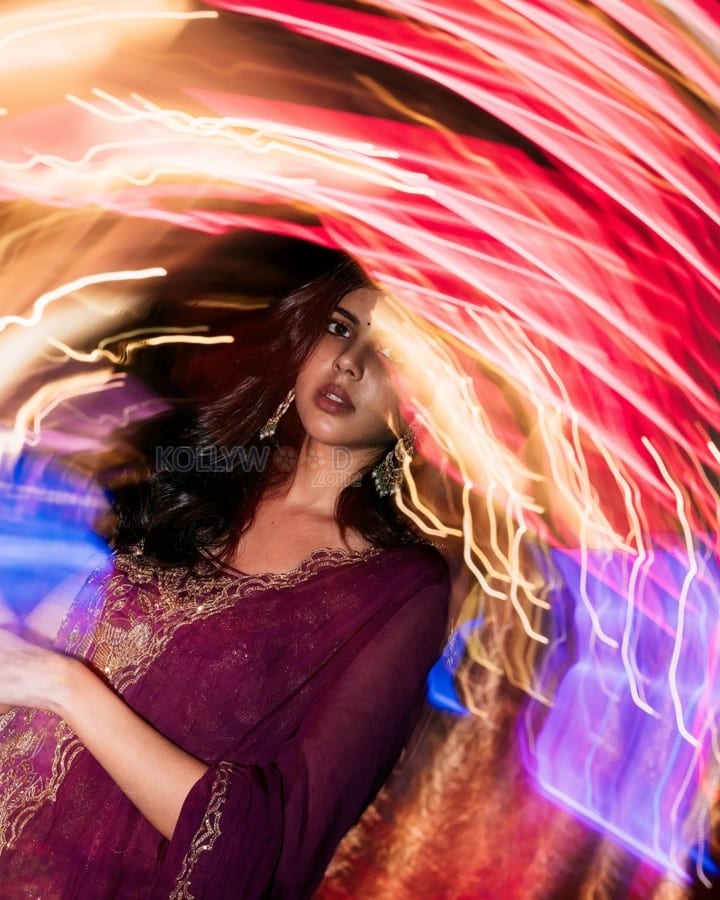 South Indian Actress Kalyani Priyadarshan in a Deep Purple Anarkali Suit Pictures 09