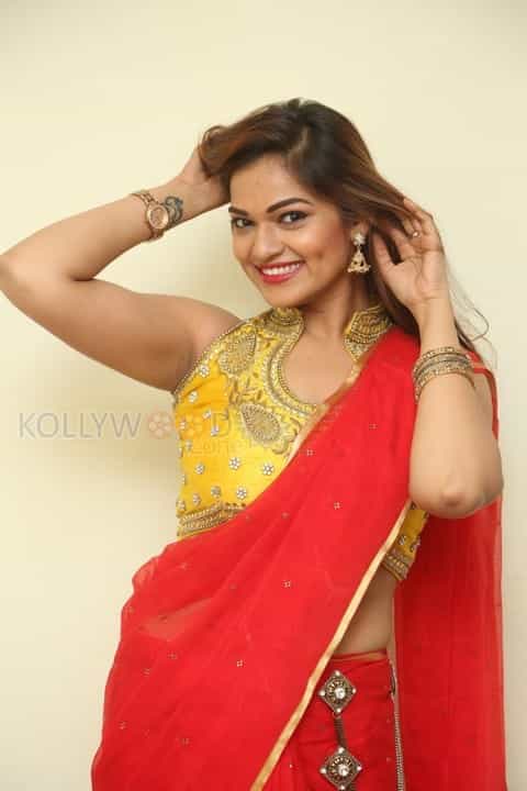 Tollywood Beauty Aswini Red Saree Photos 10