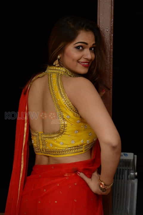 Tollywood Beauty Aswini Red Saree Photos 18