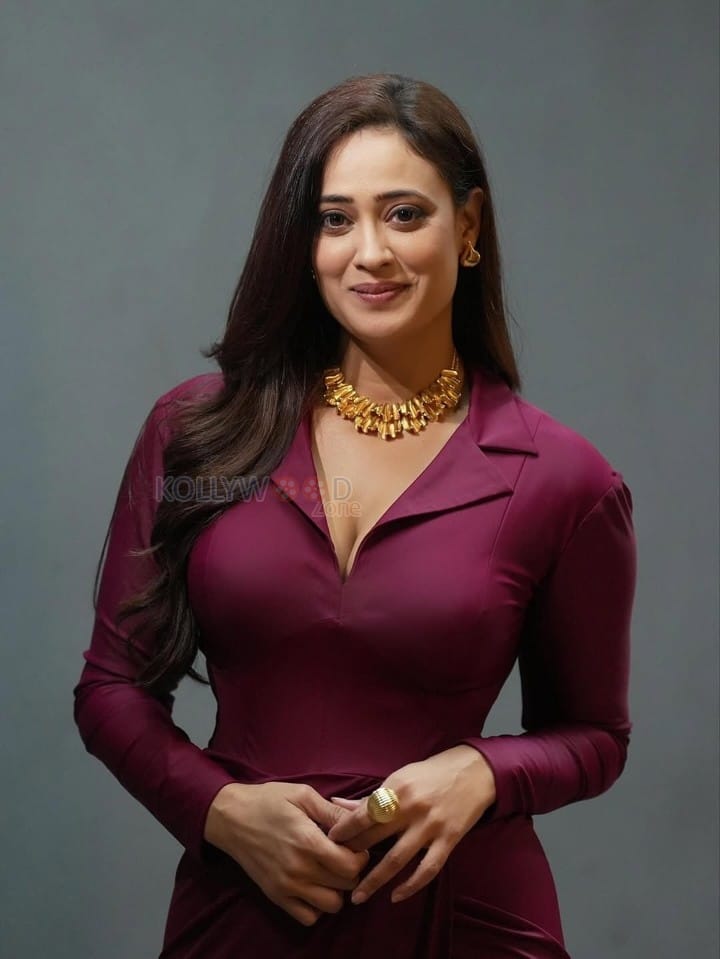 Bold Shweta Tiwari in a Wine Colour Bodycon Dress Photos 02