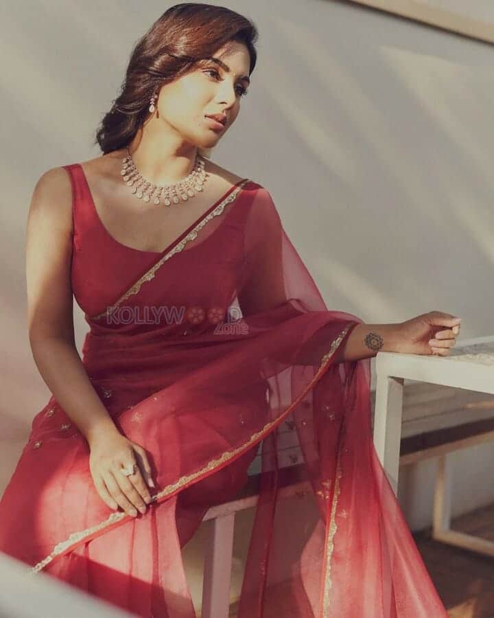 Samyuktha Menon Sexy in Red Saree Photos 03
