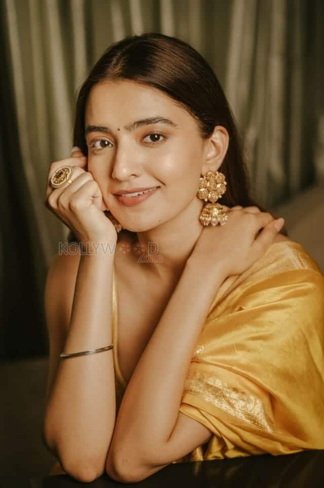 Jugaadistan Actress Rukshar Dhillon in a Golden Saree Photoshoot Pictures 05