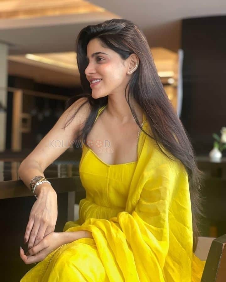 Actress Divya Bharathi in a Yellow Saree at Kingston Movie Promotion Photos 02