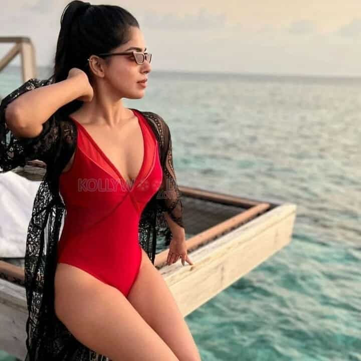 Sexy Divya Bharathi in a Red Swimsuit Picture 01
