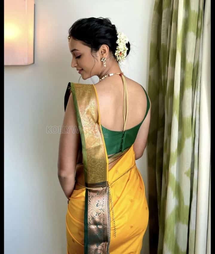 Alluring Srinidhi Shetty in Yellow Silk Saree Pictures 01