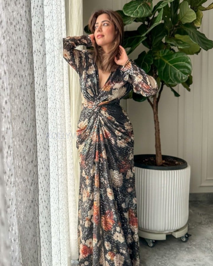 Elegant Nisha Aggarwal in a Pleated Maxi Dress Photos 03