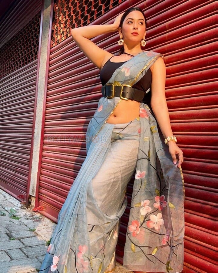 Actress Eeshanaya Maheshwari in Transparent Saree Photos 02