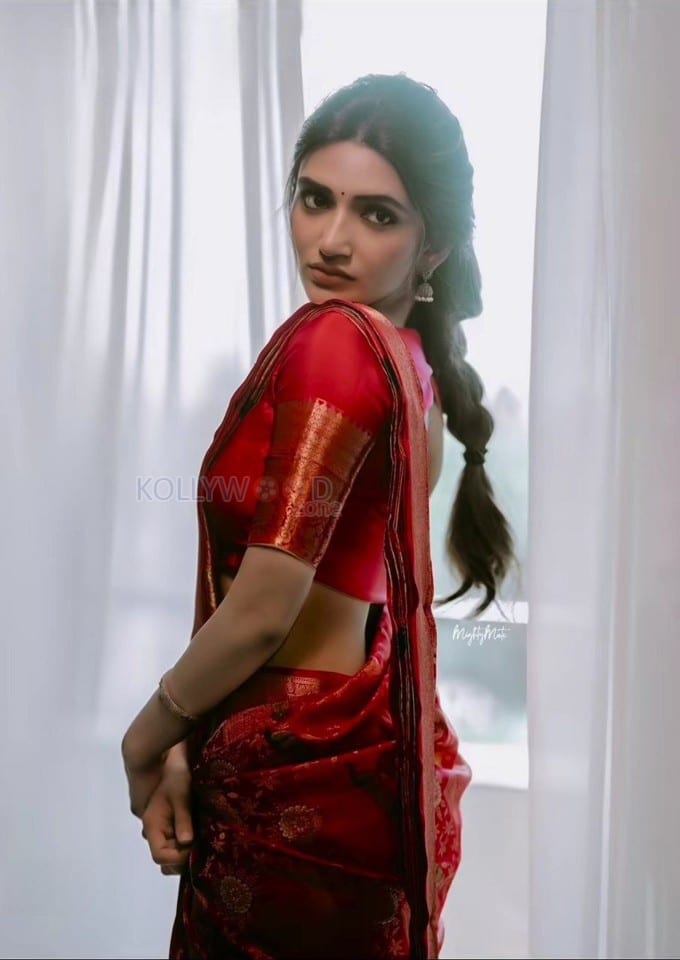 Cute Sreeleela in a Red Silk Saree Pictures 01